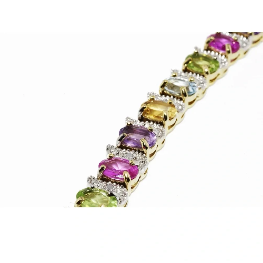 18K Yellow Gold over S/S, Gemstones 12.00CTW, Oval Bracelet w/Diamond Accent - Picture 12 of 13